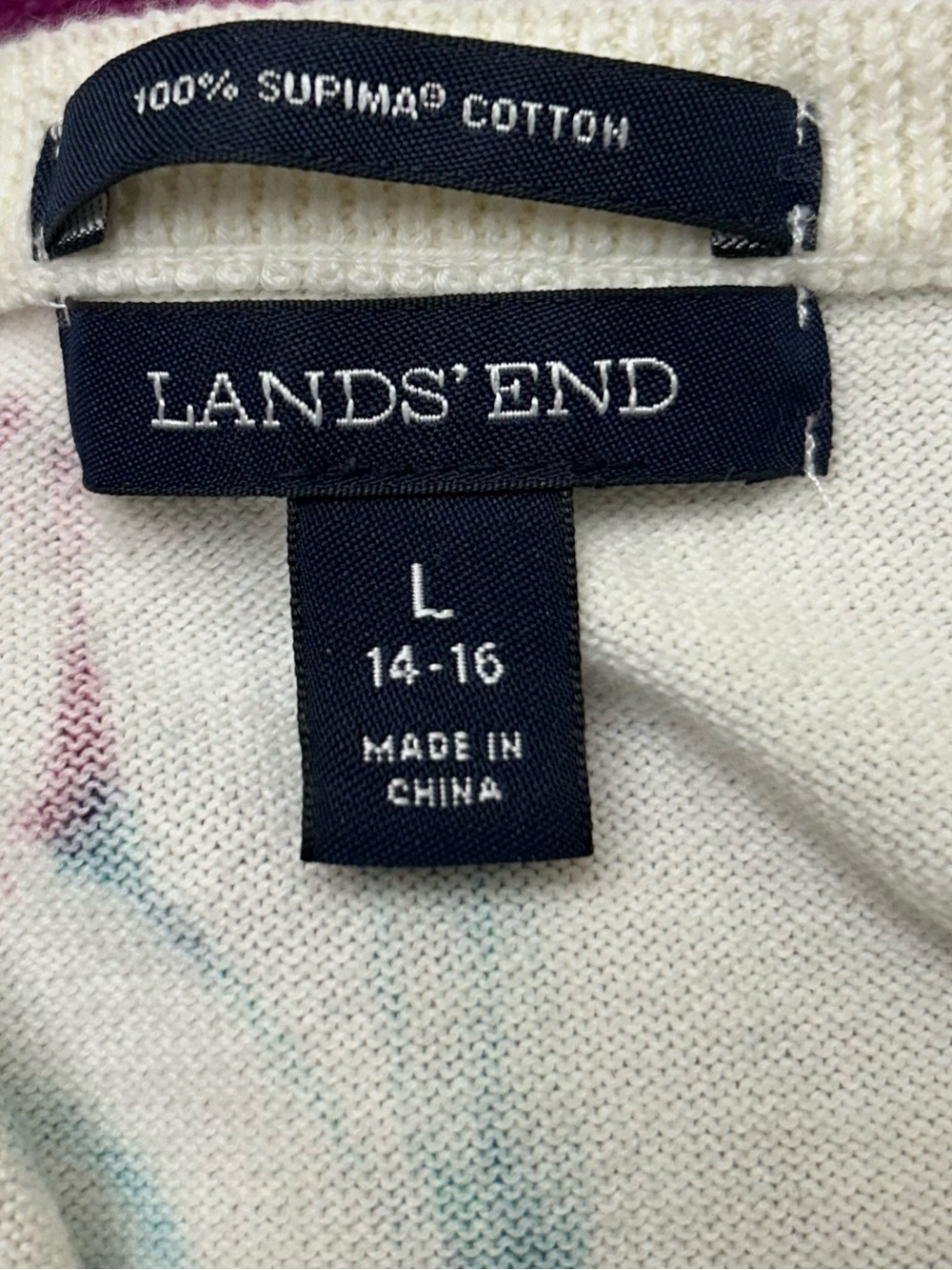 Lands End Cream Floral Button-Up Cardigan with Pink & Teal Blooms Size Large - Picture 3 of 3